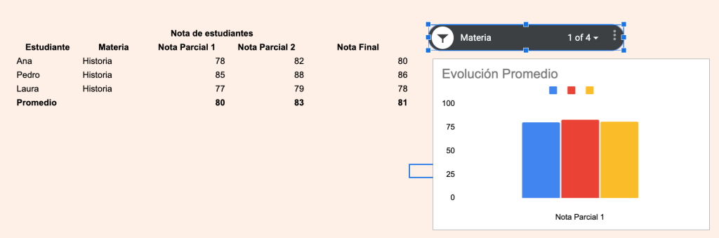 función subtotal con filtro
