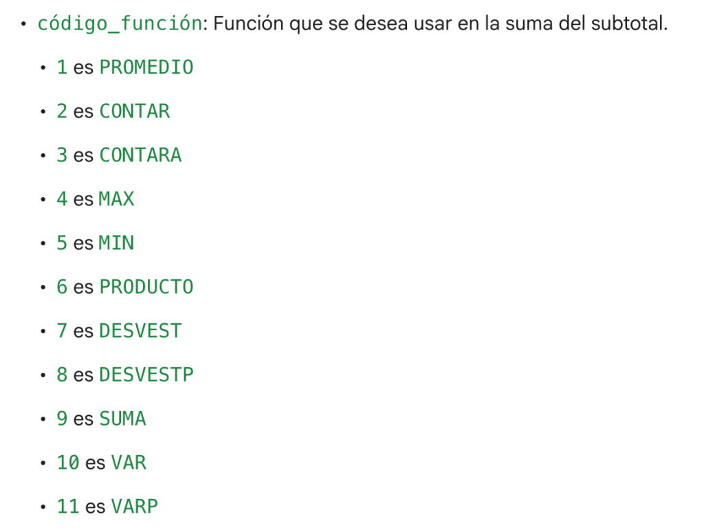Códigos Subtotales en Google Sheets